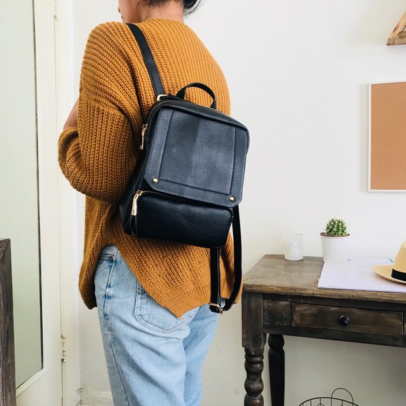 Vegan Leather Mini Backpack - Black - Picture 5 of 6